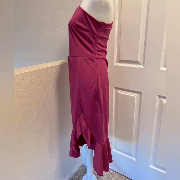 NWOT! Women One Shoulder Sleeveless Bodycon Side Split Ruffle Hem Midi Dress - Picture 2 of 3